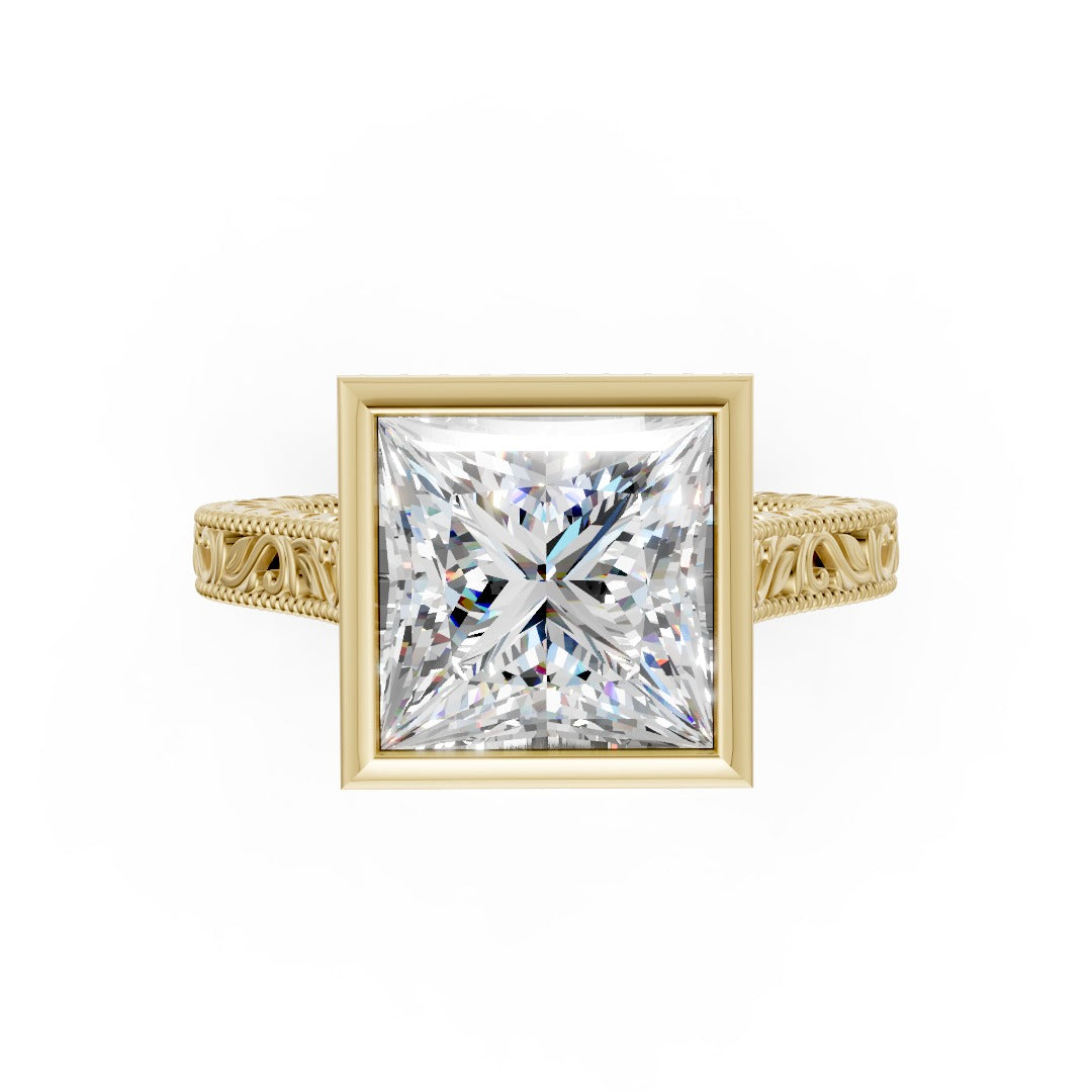 Princess Cut Bezel Set Filigree Engagement Ring