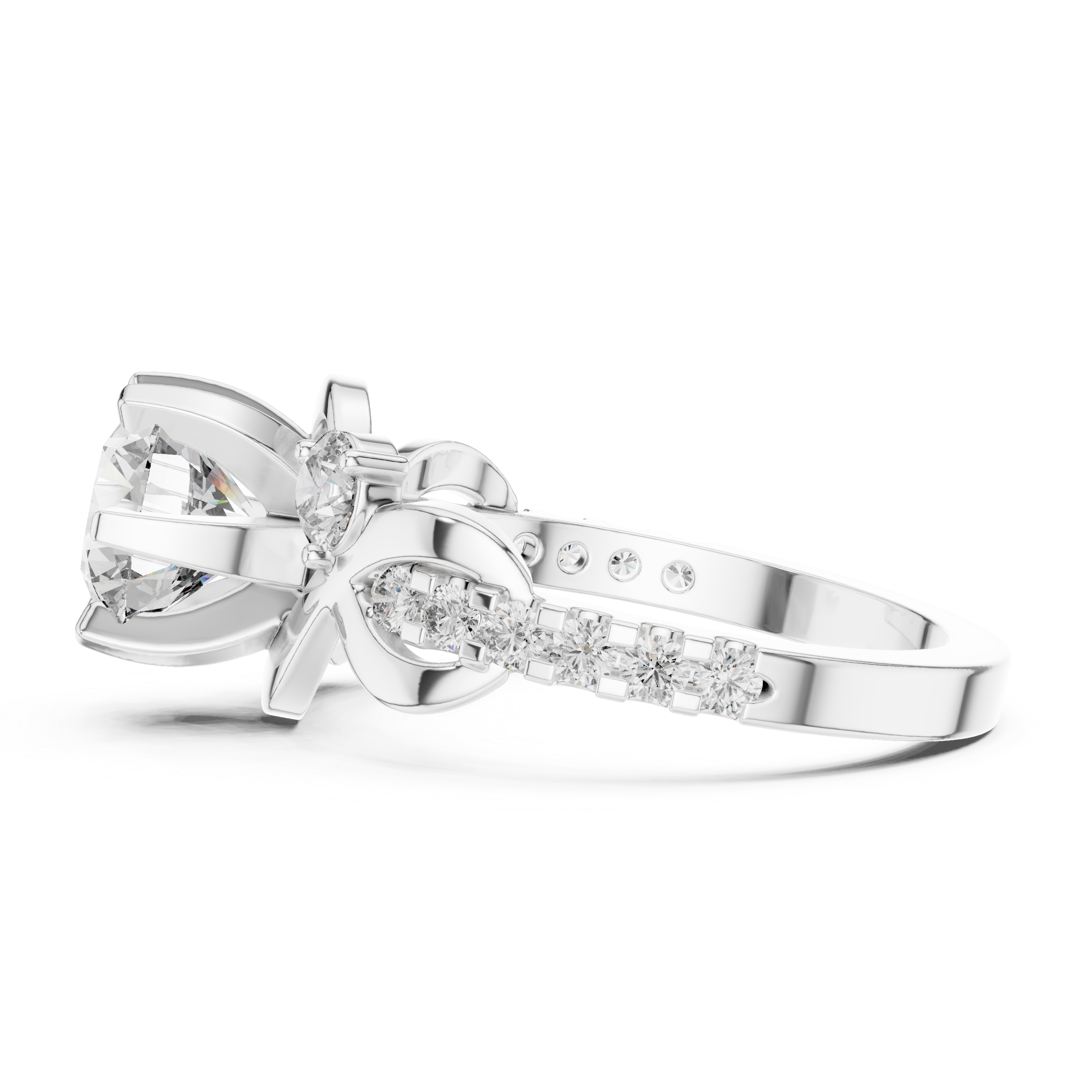 Round Diamond Crossover Twist Engagement Ring