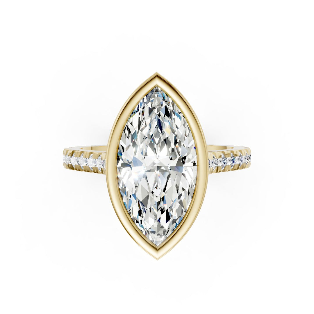 Marquise Brilliant Diamond Bezel Engagement Ring with Hidden Halo Diamond