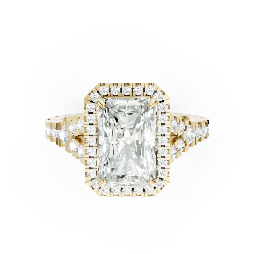 Radiant Cut Halo & V-Split Shank Pavé Diamond Ring