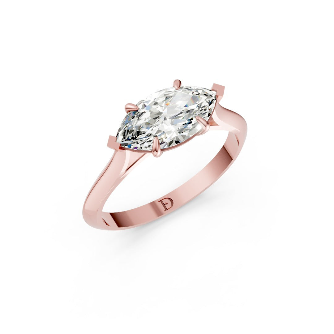 East West Marquise Solitaire Cathedral Engagement Ring