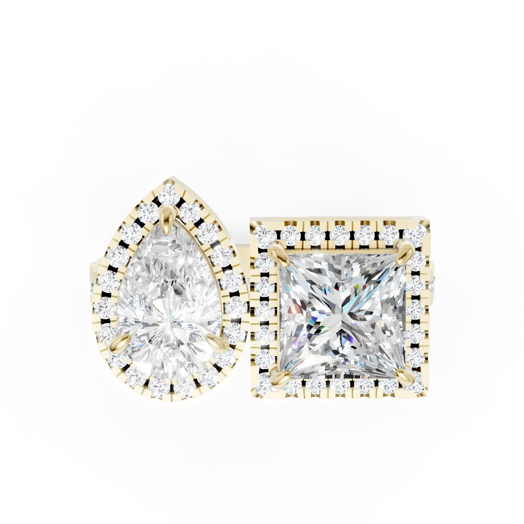 You And Me Pear And Princess Diamond Cathedral Shank Ring