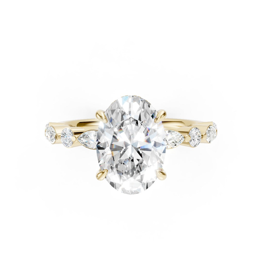 Oval Cut Diamond Alternating Round And Marquise Engagement Ring