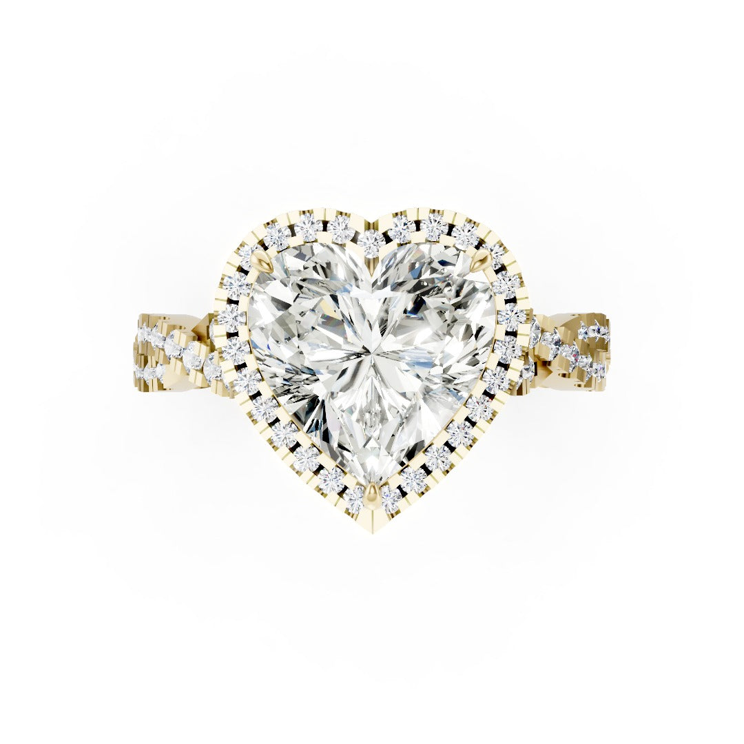 Heart Cut Diamond Halo with Twisted Pave Ring