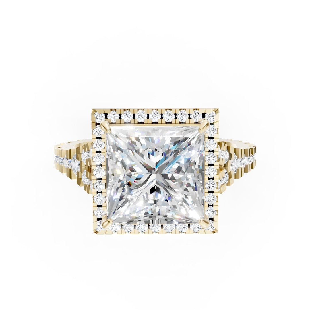 Princess Cut Halo & V-Split Shank Pavé Diamond Ring