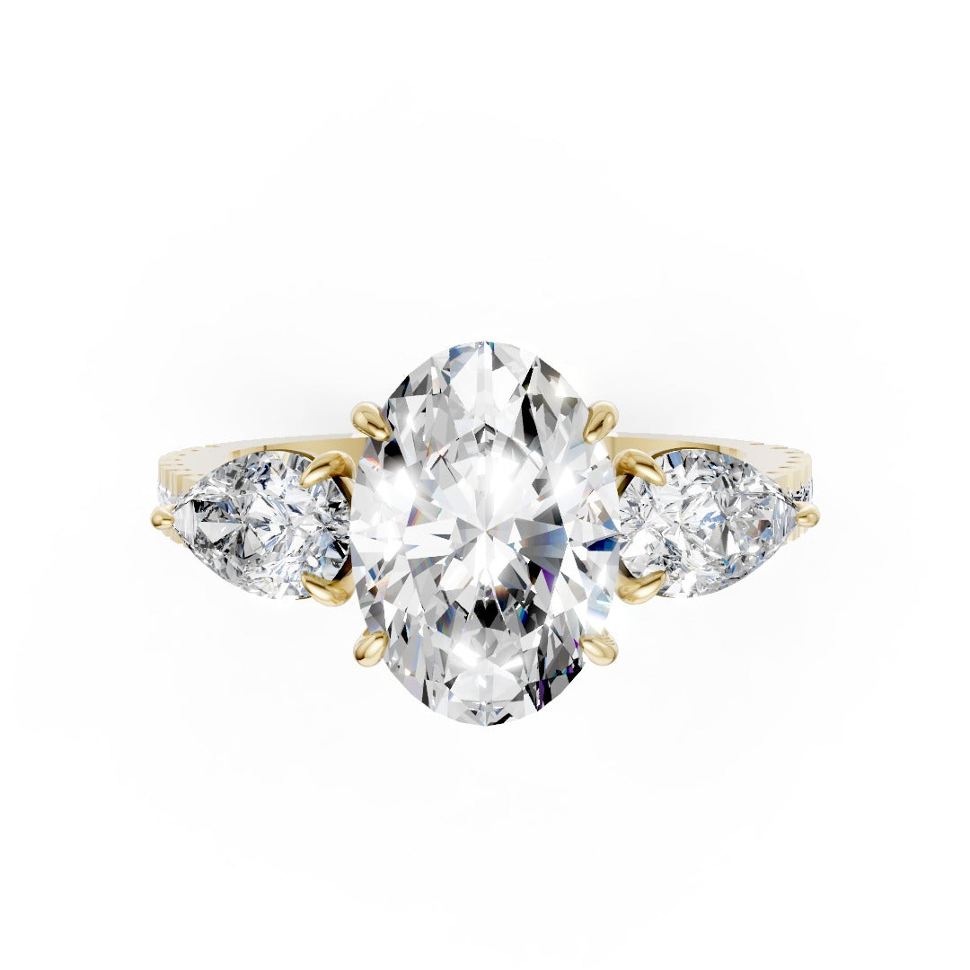 Oval Cut Lab Grown Diamond Three Stone Engagement Ring