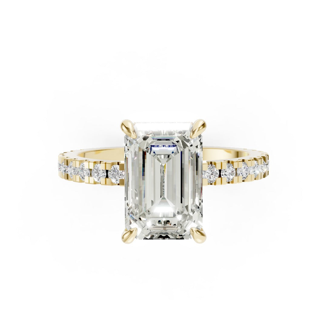 Emerald Diamond With Hidden Halo Anniversary Ring