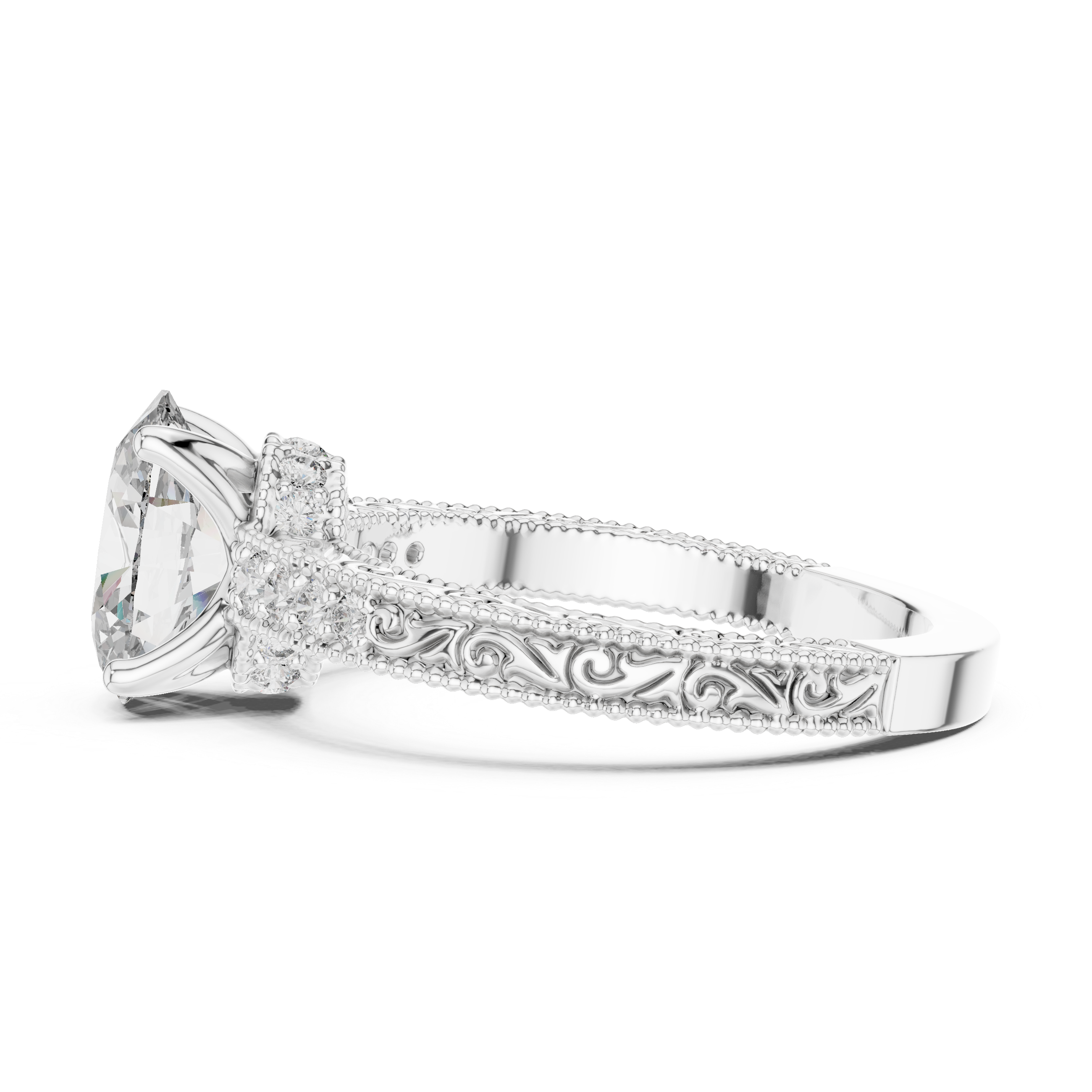 Oval Cut Milgrain Channel Set Wedding Ring