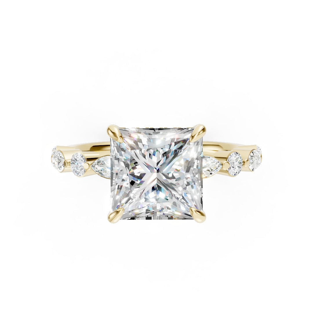 Princess Cut Diamond Alternating Round And Marquise Engagement Ring