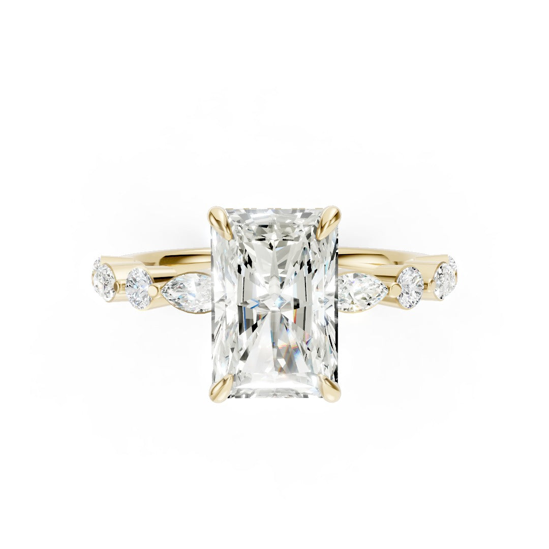 Radiant Cut Diamond Alternating Round And Marquise Engagement Ring