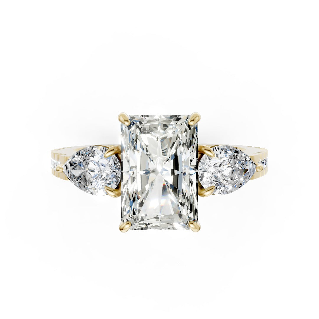Radiant Cut Lab Grown Diamond Three Stone Engagement Ring