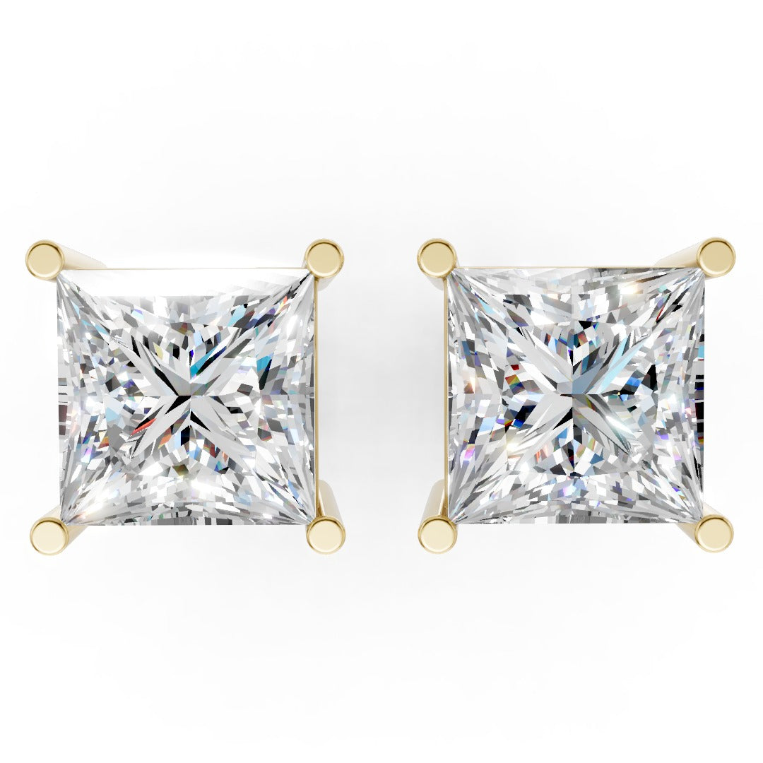 Princess Cut Diamond Stud Earrings in Scalloped Basket Setting