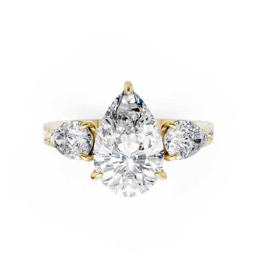 Pear Cut Lab Grown Diamond Three Stone Engagement Ring