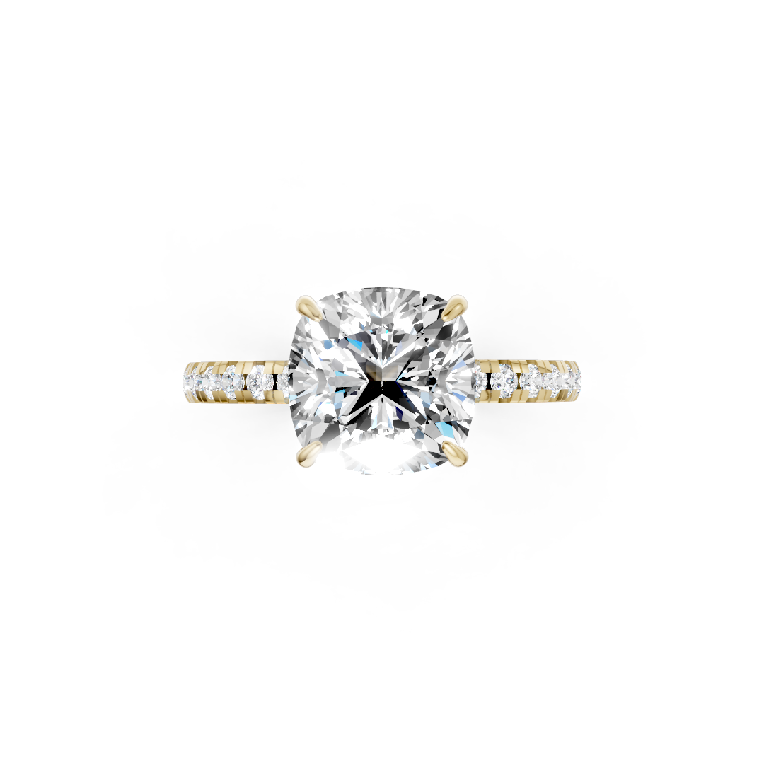 Cushion Cut Hidden Halo Pave Set Ring