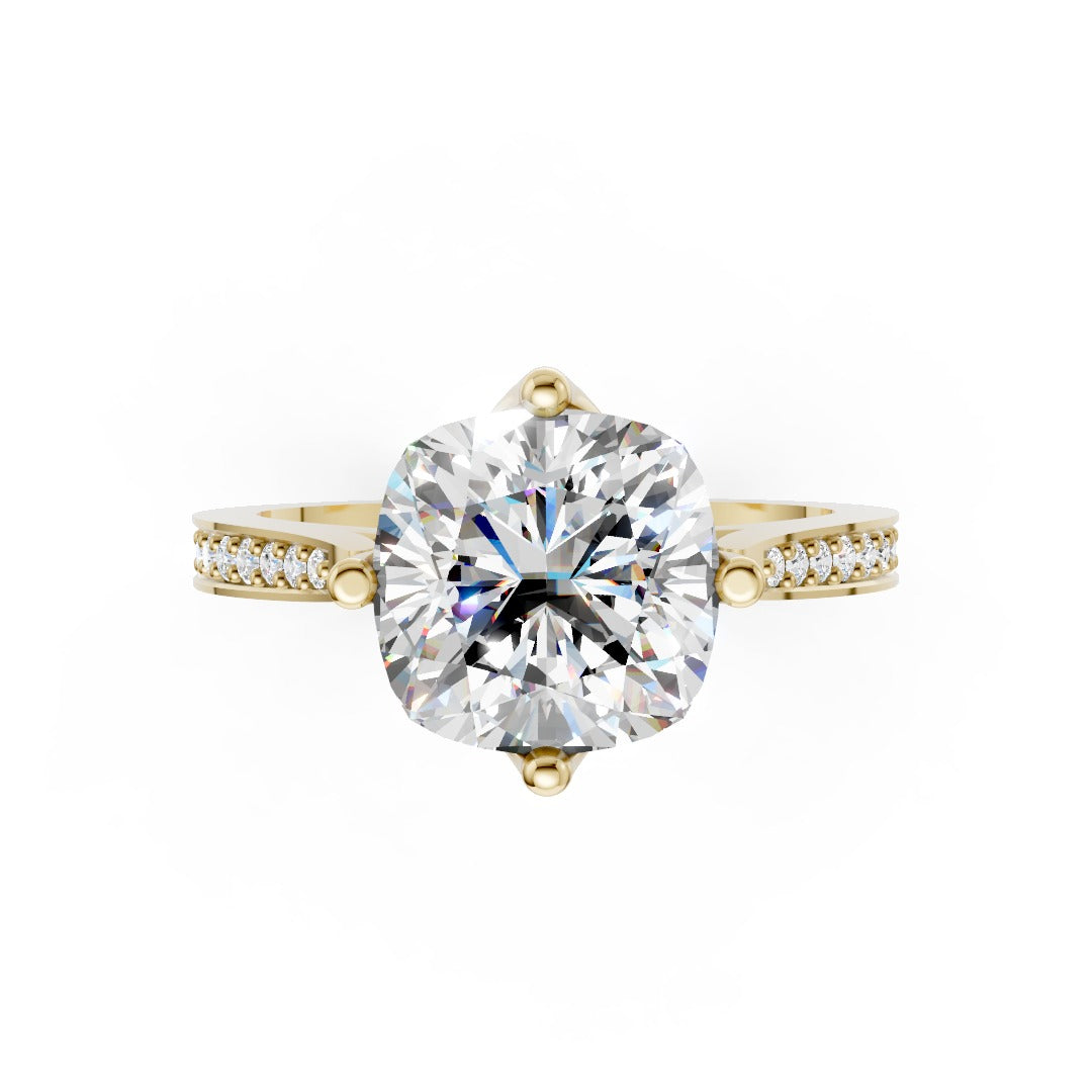 Elegant Cushion Cut Diamond Ring with Delicate Pavé Band