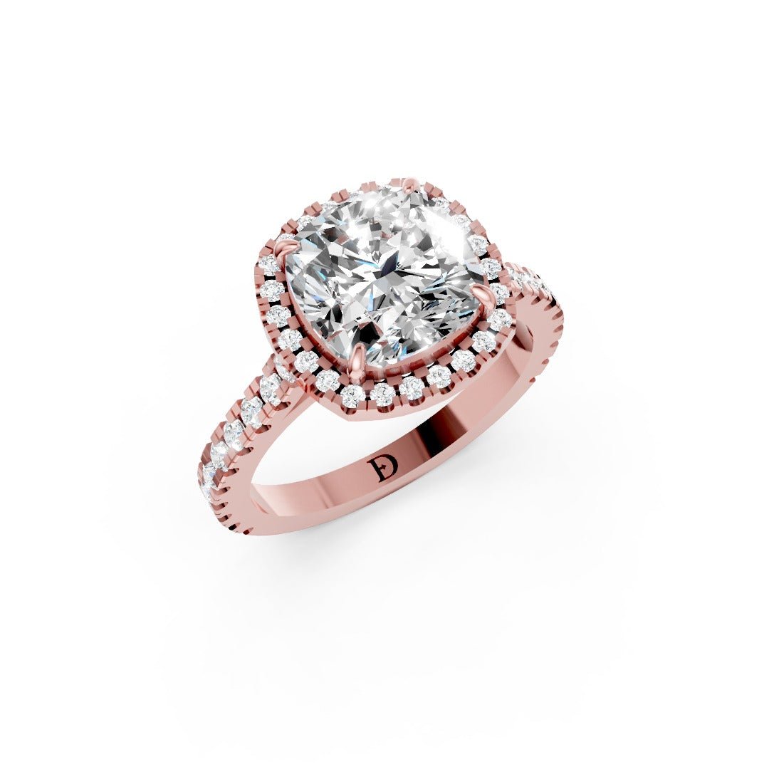 Cushion Cut Diamond Floating Halo with Pavé Ring