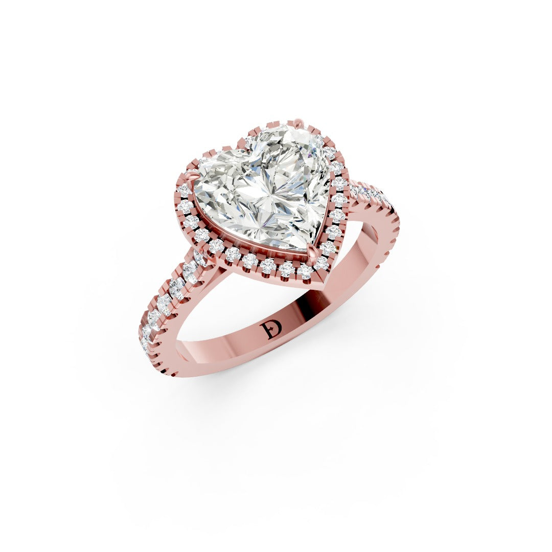 Heart Cut Diamond Floating Halo with Pavé Ring