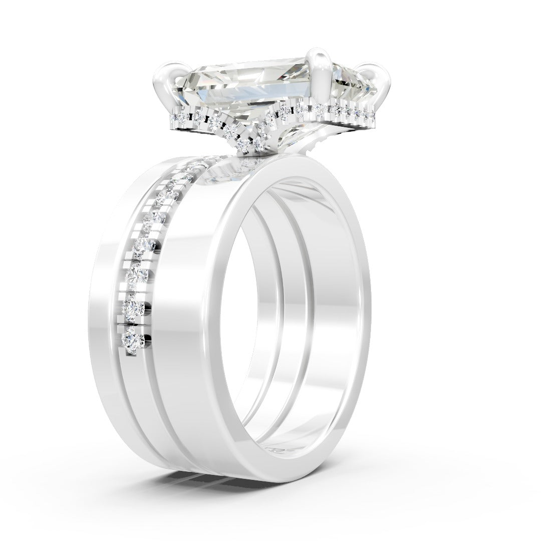 Radiant Cut Solitaire Diamond Bridal Set with Pave Accent Band