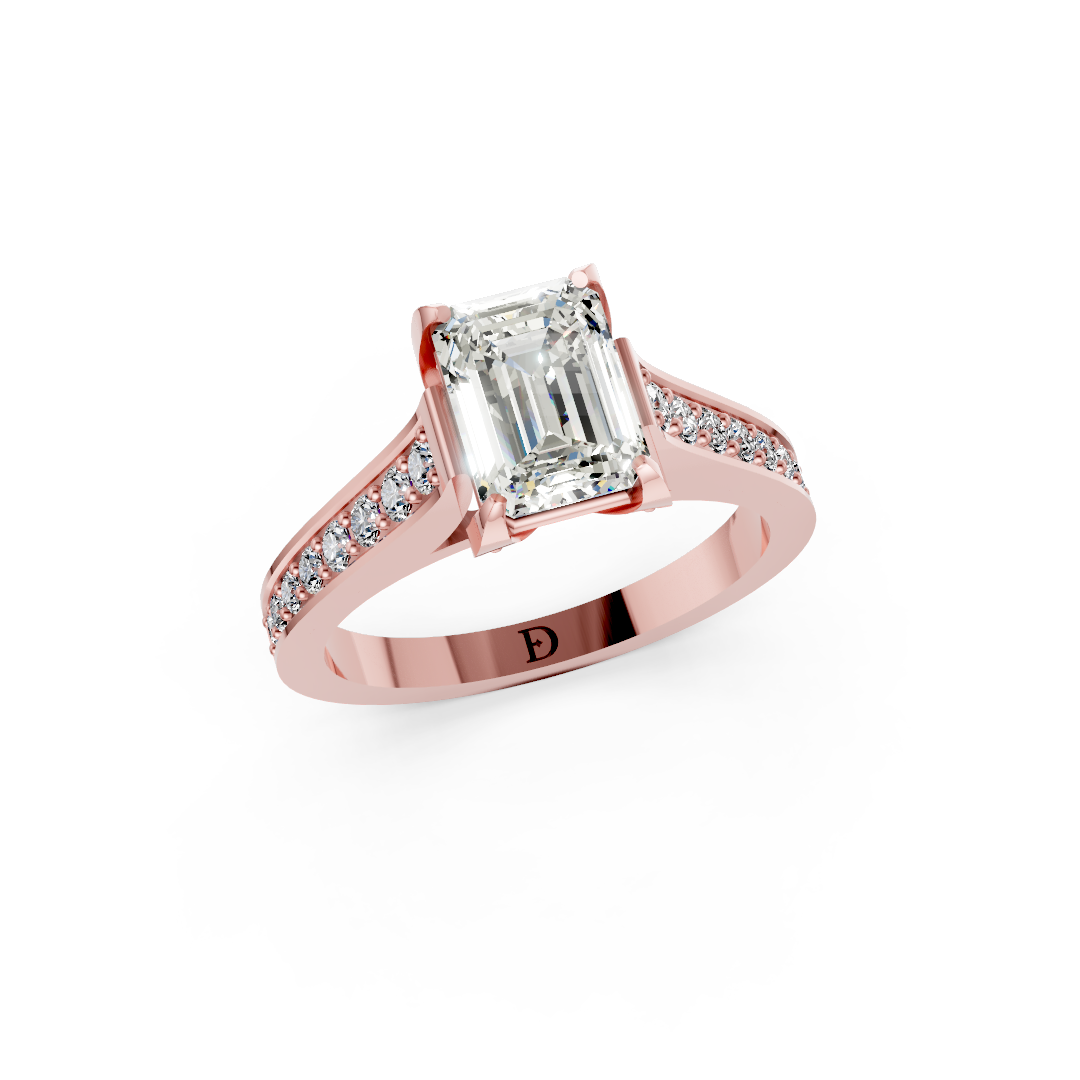 Emerald Cut Diamond with Pavé Bridge Hidden Halo Ring