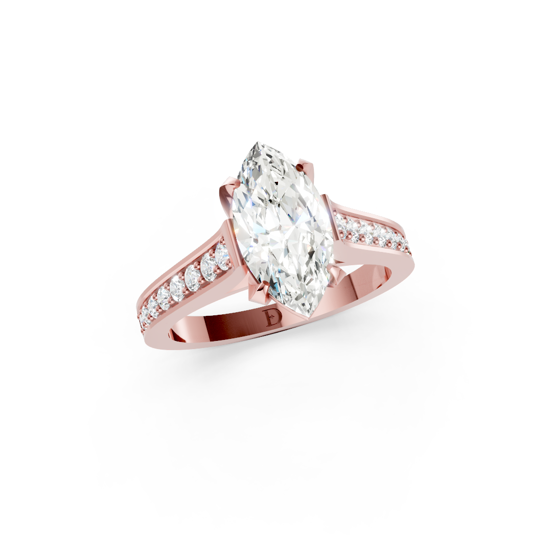 Marquise Cut Diamond with Pavé Bridge Hidden Halo Ring