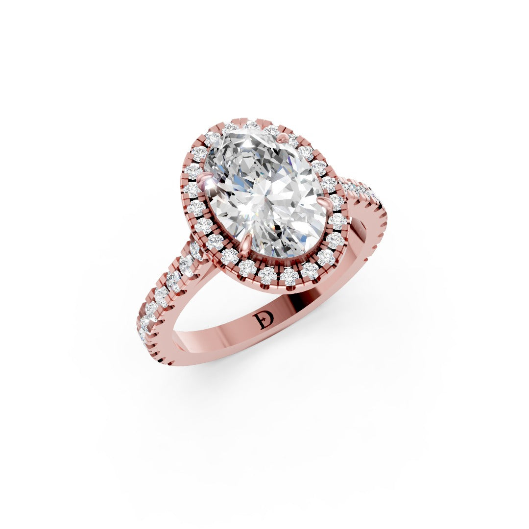 Oval Cut Diamond Floating Halo with Pavé Ring