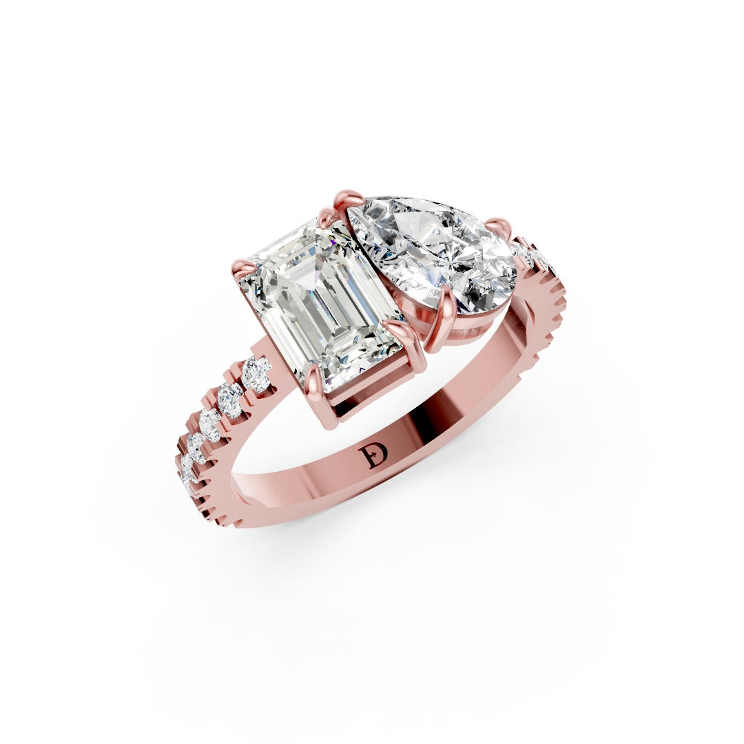 You And Me Emerald And Pear Diamond Ring