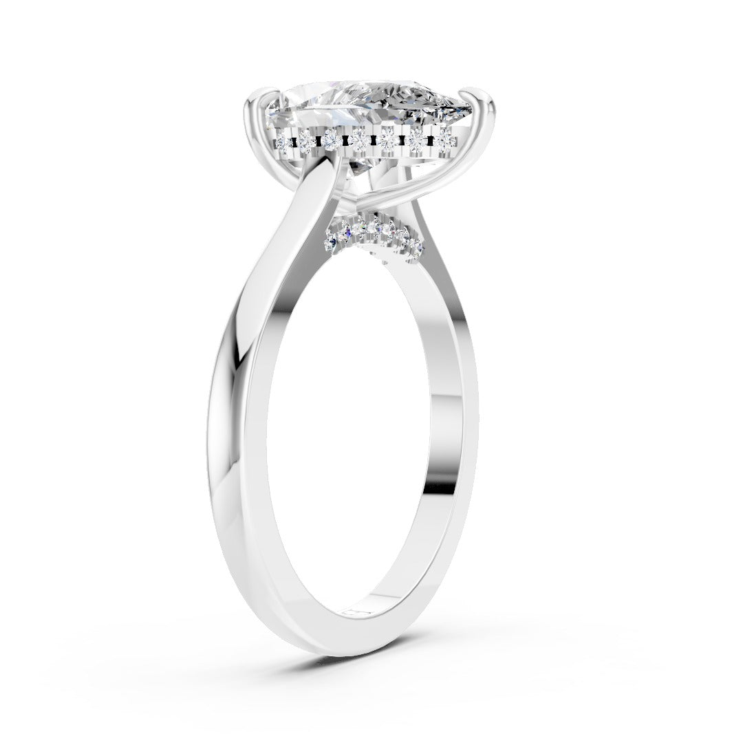 Pear Diamond Solitaire With Under-Halo & Bridge Accents