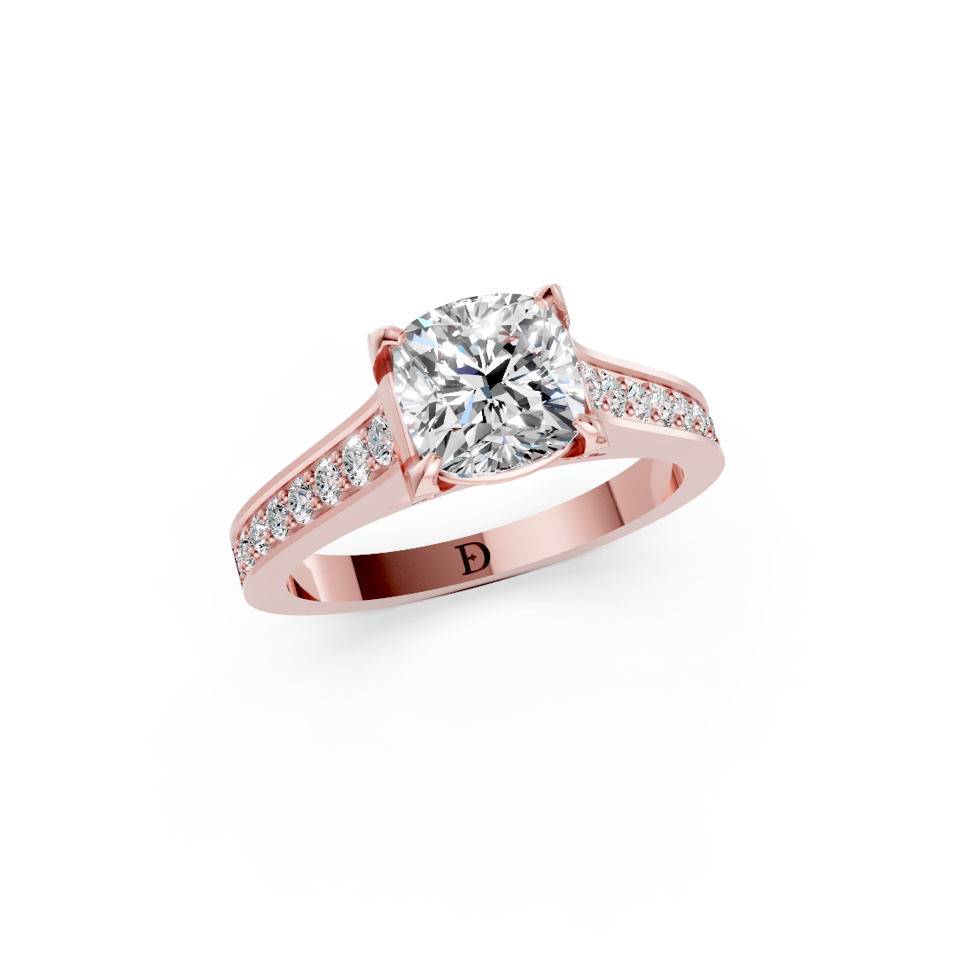 Cushion Cut Diamond With Pavé Bridge Hidden Halo Ring