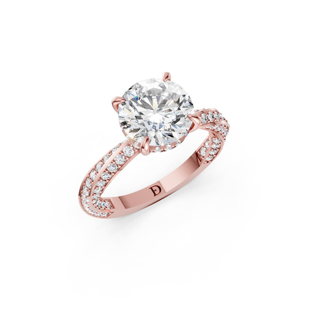 Hidden Halo Round Cut With Double Row Twisted Ring