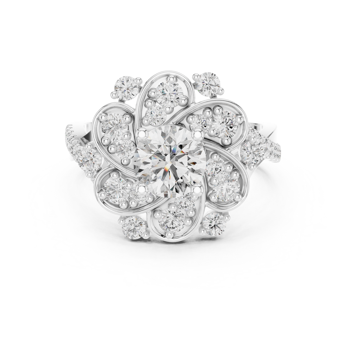 Round Diamond Floral Halo Ring