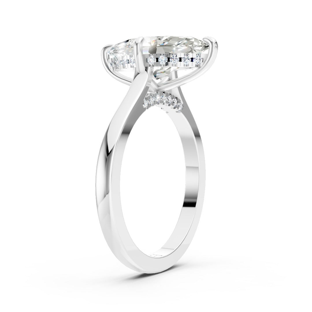 Marquise Diamond Solitaire With Under-Halo & Bridge Accents