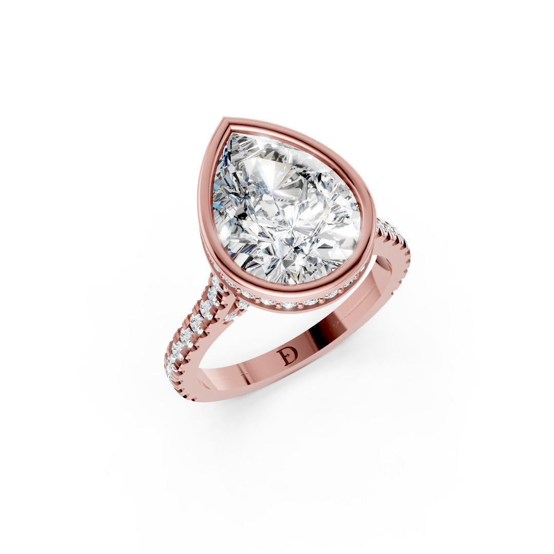 Pear Brilliant Diamond Bezel Engagement Ring with Hidden Halo Diamond