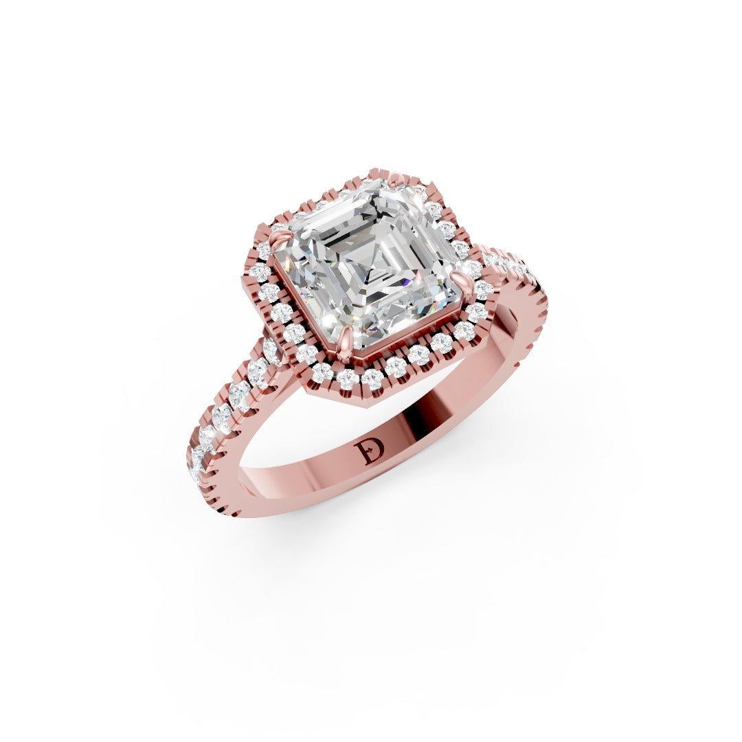 Asscher Cut Diamond Floating Halo with Pavé Ring