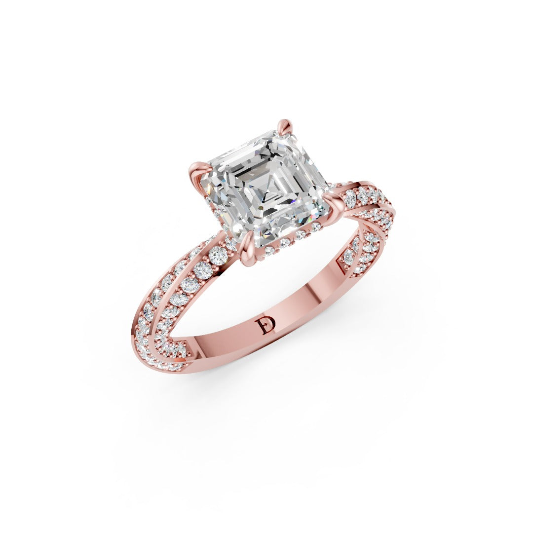 Hidden Halo Asscher Cut With Double Row Twisted Ring
