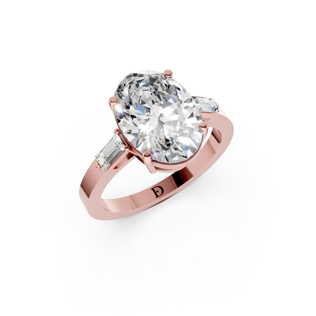 Oval Cut Lab Diamond Four Prong Side Tapered Baguette Accent Wedding Ring