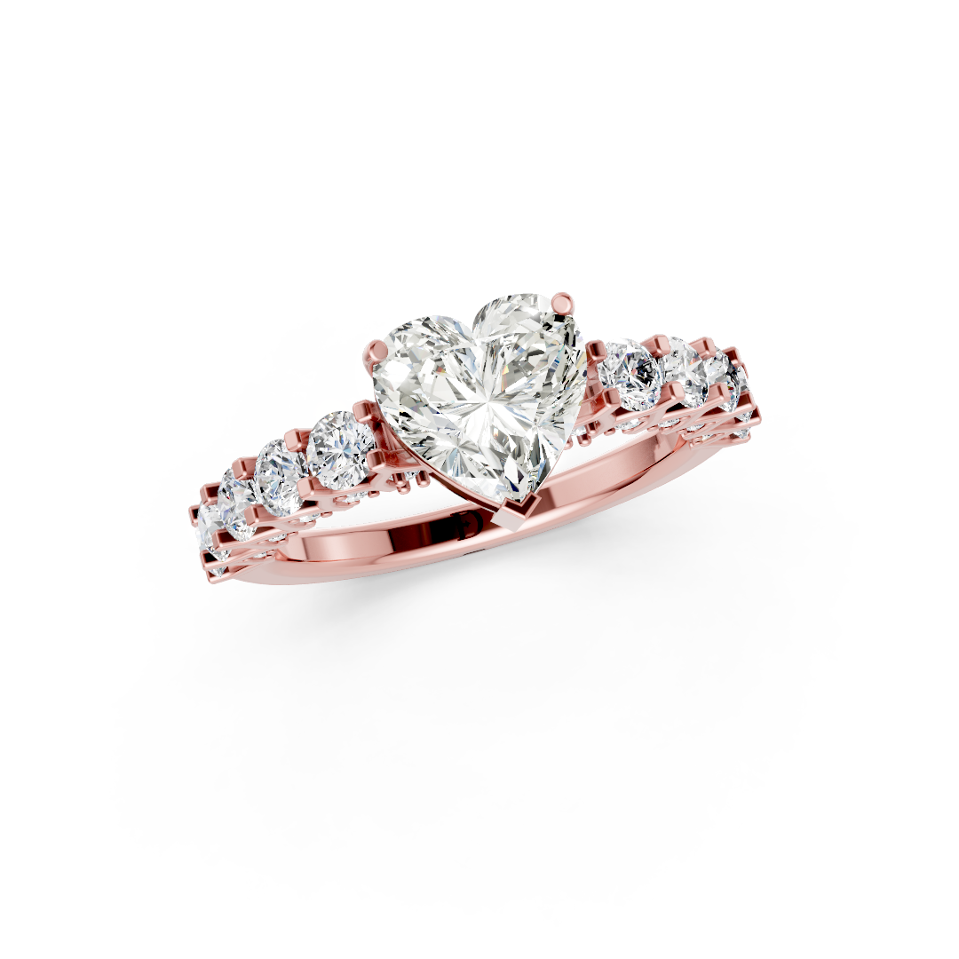 Heart Cut Diamond With Scalloped Graduated Shank Ring