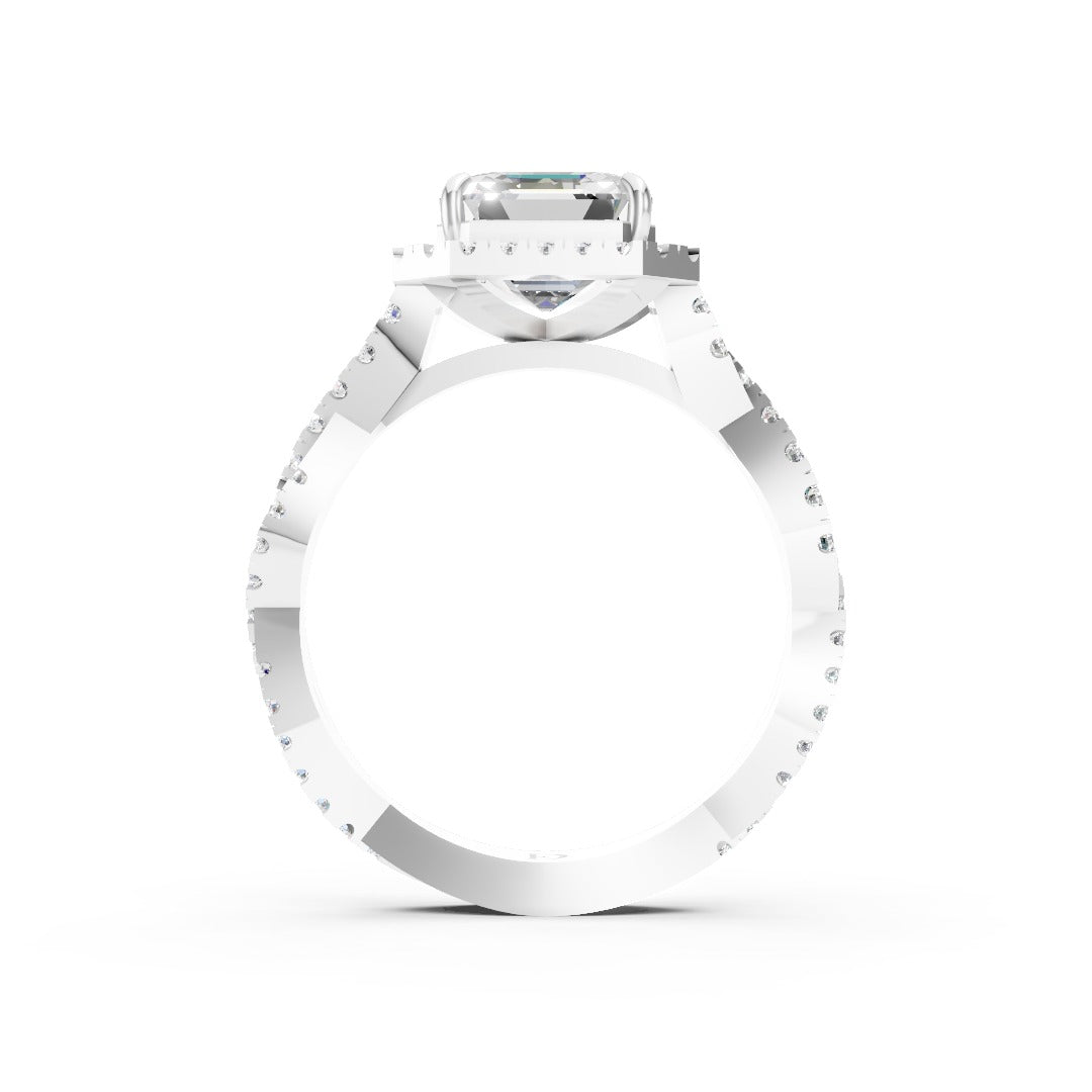 Asscher Cut Diamond Halo with Twisted Pave Ring