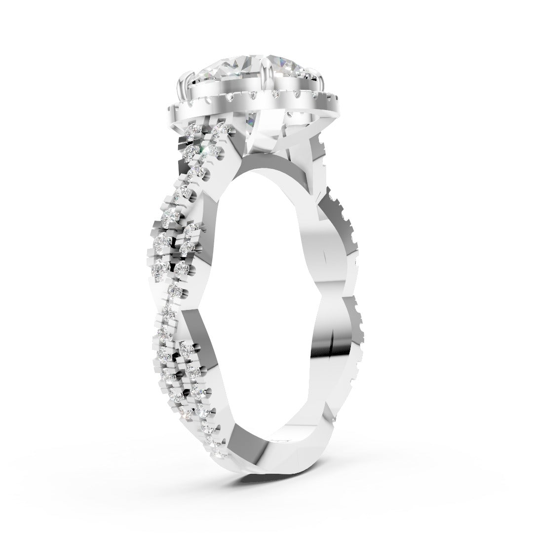 Round Cut Diamond Halo with Twisted Pave Ring