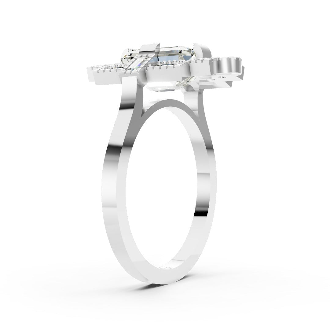 Emerald Cut Lab Diamond Art Deco Ring