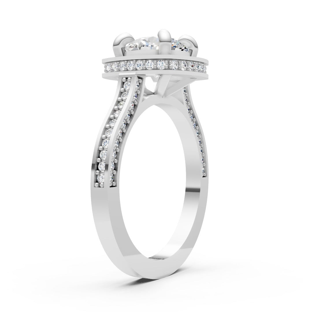 Round Diamond Halo Pave Engagement Ring