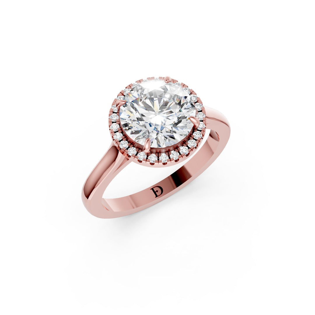 Round Brilliant Cut Halo Diamond Cathedral Shank Ring