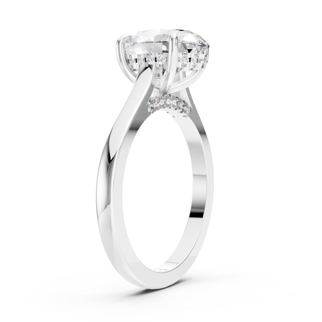 Oval Diamond Solitaire With Under-Halo & Bridge Accents