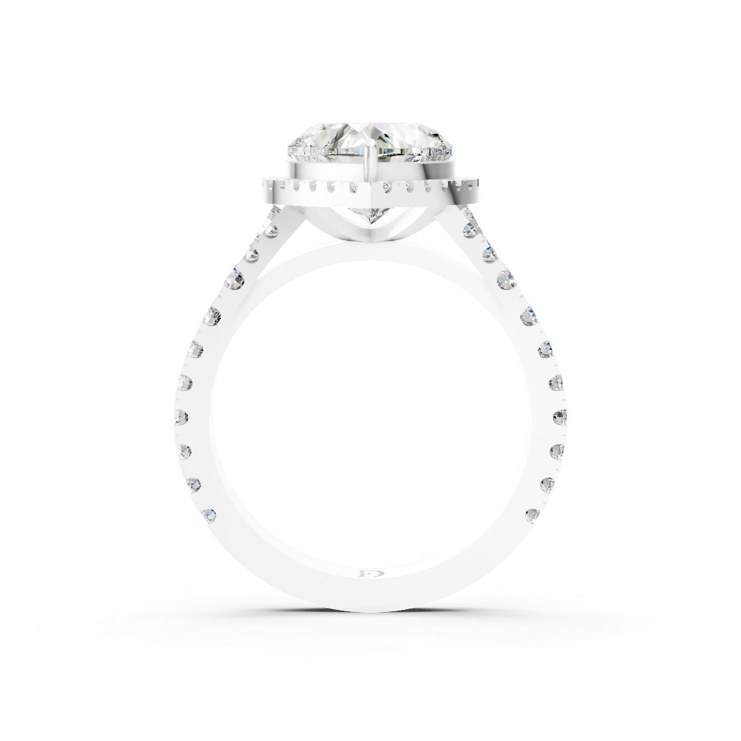 Heart Cut Halo & V-Split Shank Pavé Diamond Ring