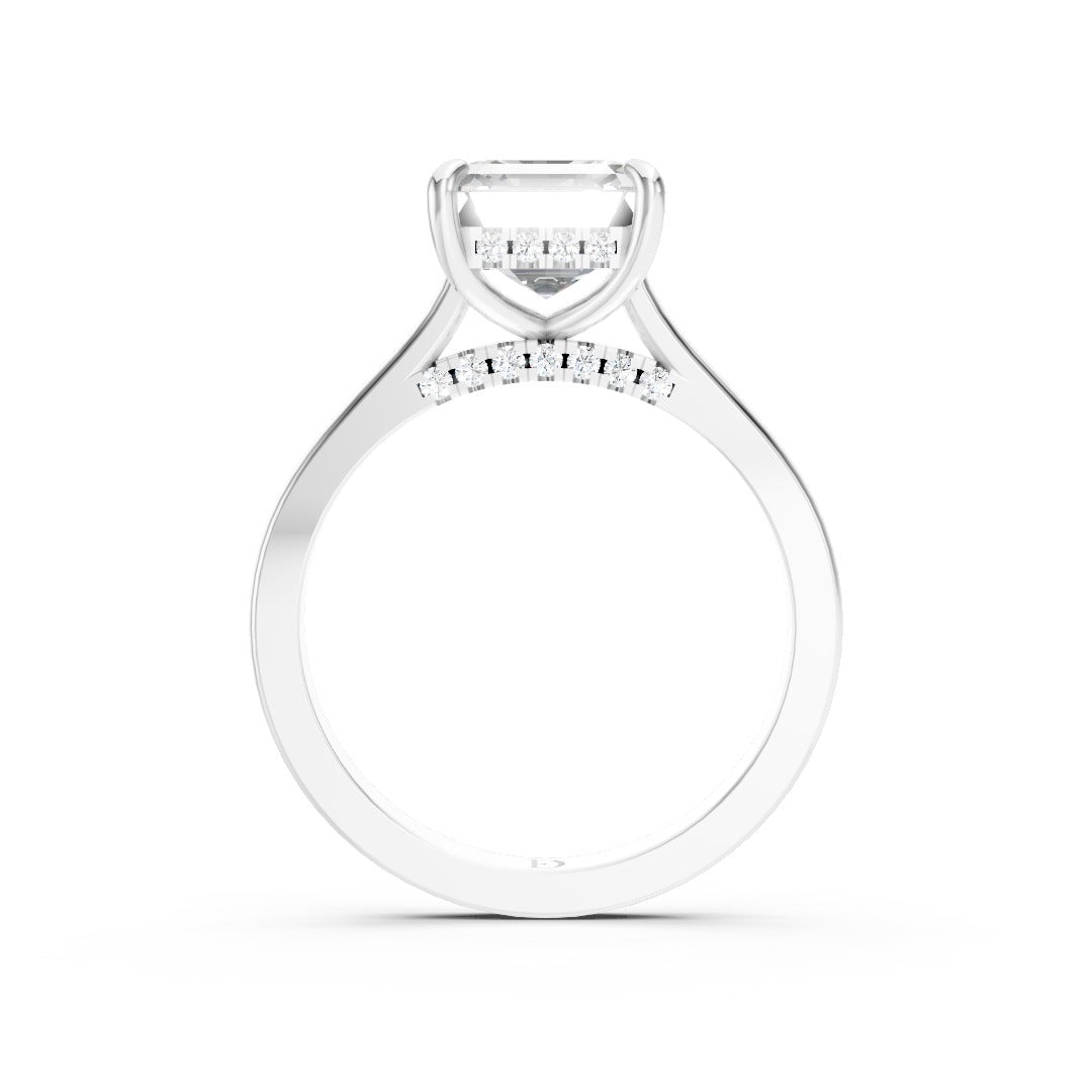 Asscher Diamond Solitaire With Under-Halo & Bridge Accents