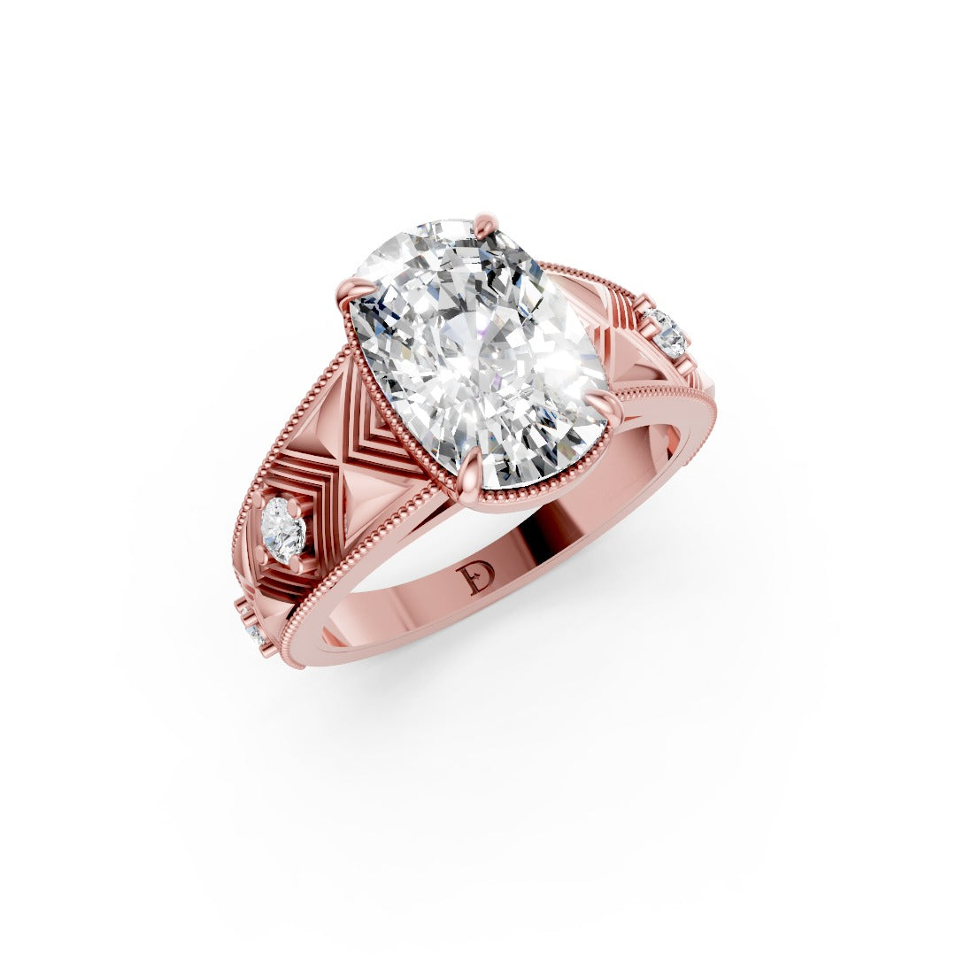 Cushion Cut Diamond Engagement Ring With Engraved Band