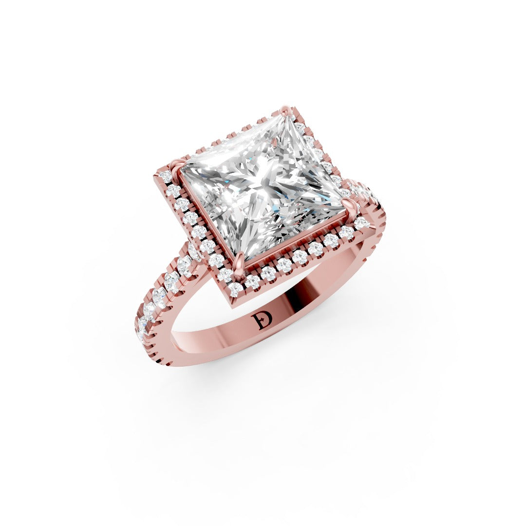 Princess Cut Diamond Floating Halo with Pavé Ring