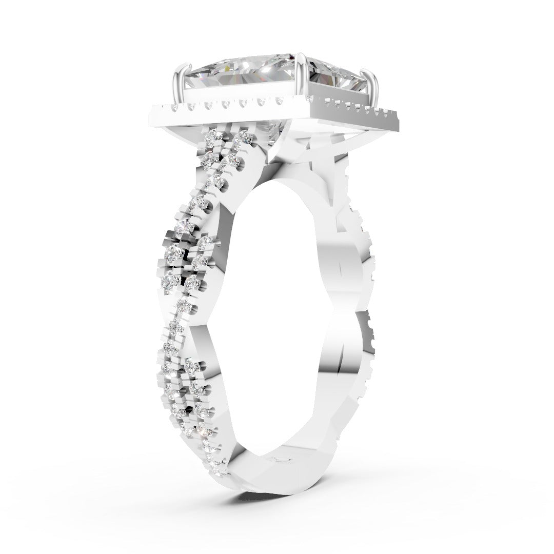 Princess Cut Diamond Halo with Twisted Pave Ring