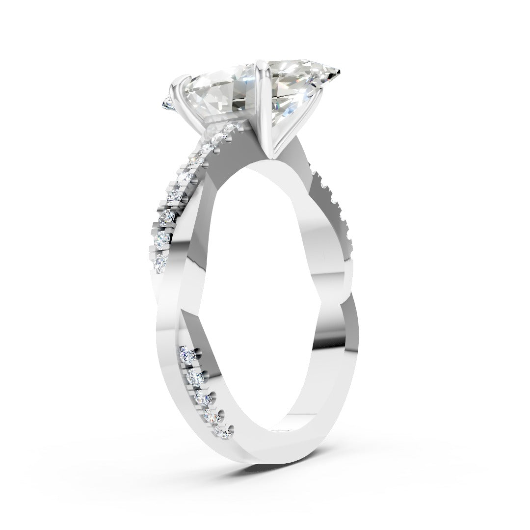 Marquise Cut Diamond Twisted Anniversary Ring With Pave Band
