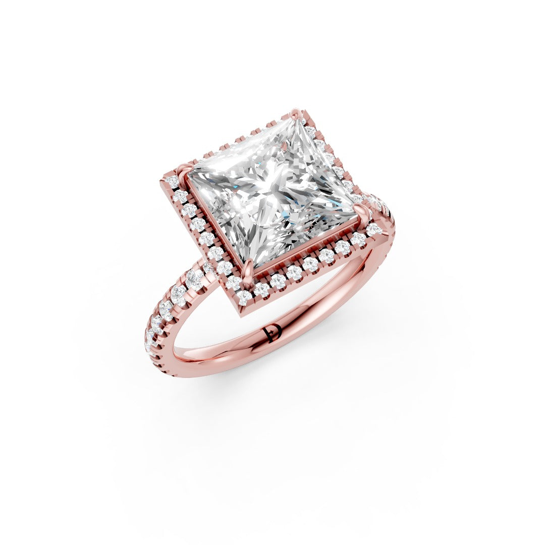 Lab Grown Princess Diamond Halo Engagement Ring With Pave Set Band