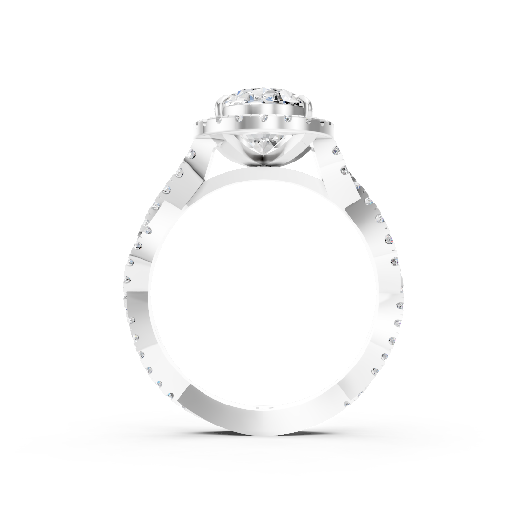 Oval Cut Diamond Halo with Twisted Pave Ring